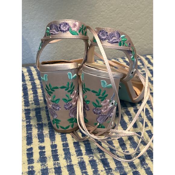 Betsey Johnson Viven Floral Embroidered Strappy Heels - Picture 2 of 7